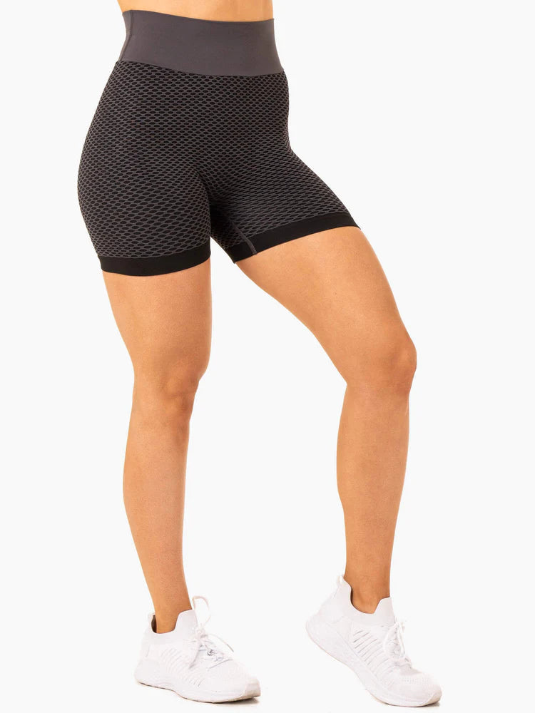 Honeycomb Scrunch Seamless Shorts - Black - Ryderwear